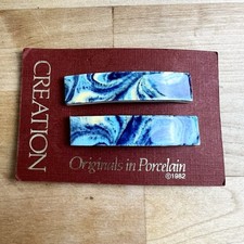 Vintage Pair Porcelain Hair Barrettes Creation 1982 Blue Swirl NEW