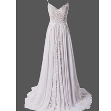 Lace Wedding Garden Maxi Dress White Boho Corset Sides Whispy Fairycore NWTOB S