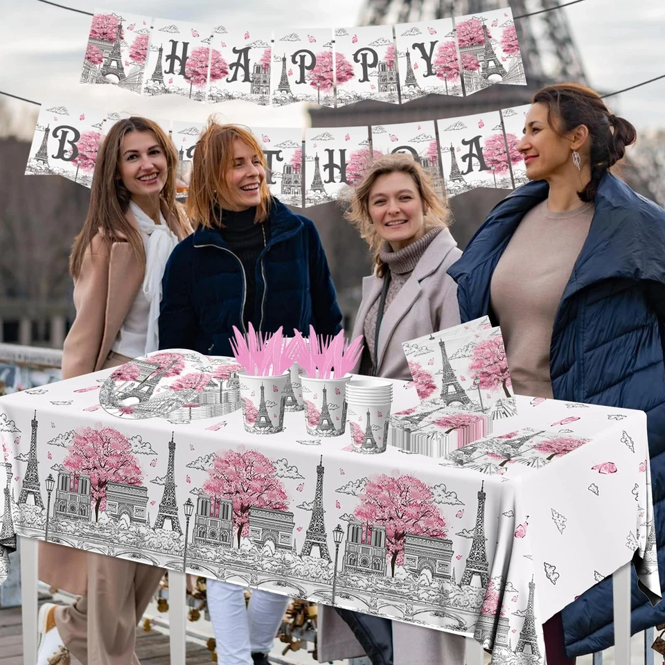 Paris Themed Party Decorations - 142PCS Eiffel Tableware Set Include Plates, ... - Image 3 of 4