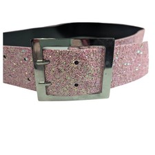 Pink Chunky Glitter Bling Belt 2" Wide Double Prong Buckle Y2K Retro Glam L
