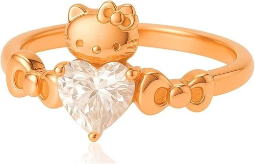Lab Created Diamond Silver Anime Hello Kitty Inspired Ring 14K Rose Gold Plated