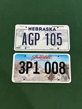 License Plate Lot Of 2 Plates Great For Crafting / Decor NE,SD
