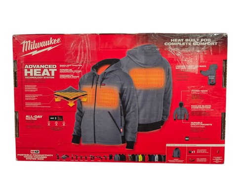 Milwaukee Men's 306G-21L M12 12V Gray Heated Jacket Hoodie+Battery+Charger Large - Picture 6 of 10