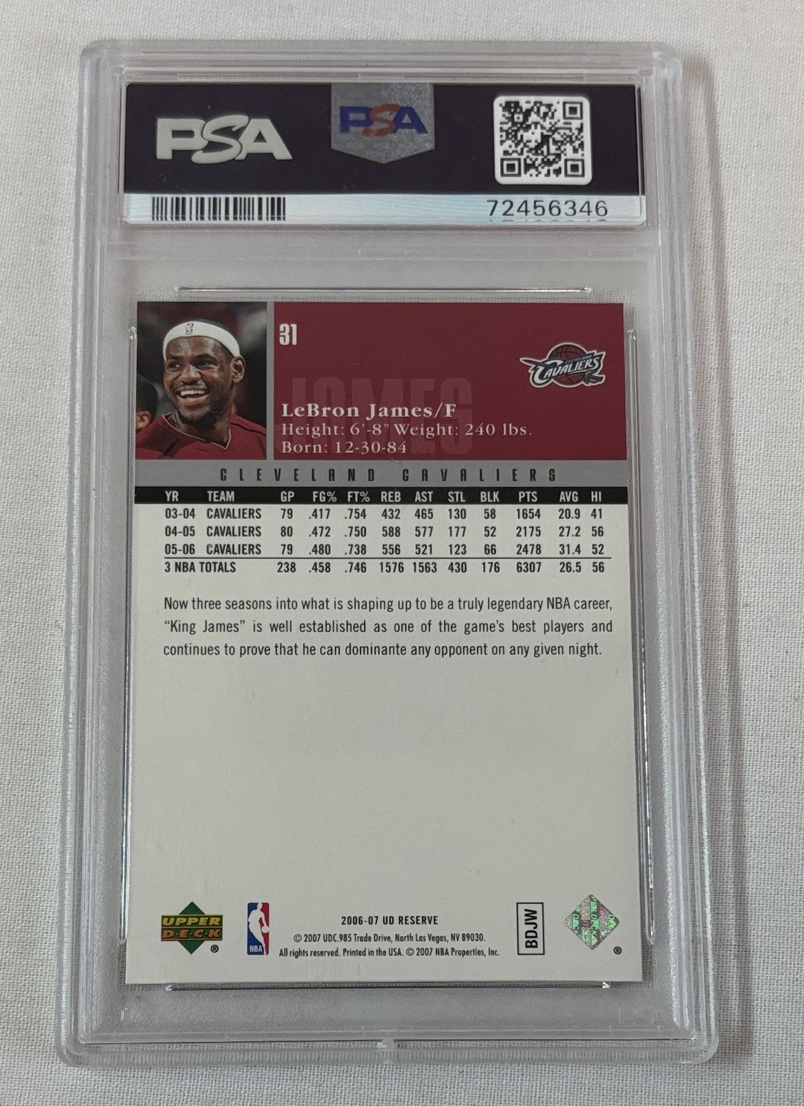 2006 UD Reserve #31 LEBRON JAMES ~ PSA 9 view 2