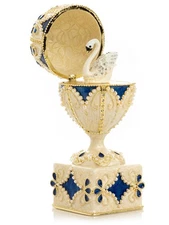 Keren Kopal Pearl Egg with Swan Trinket box Decorated with Austrian Crystals