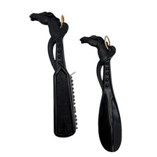 Vintage Horse Head Shoehorn Brush Set Hanging Black Japan Plastic