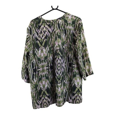 gerry weber womens blouse green & pink printed v-neck long sleeve size 12