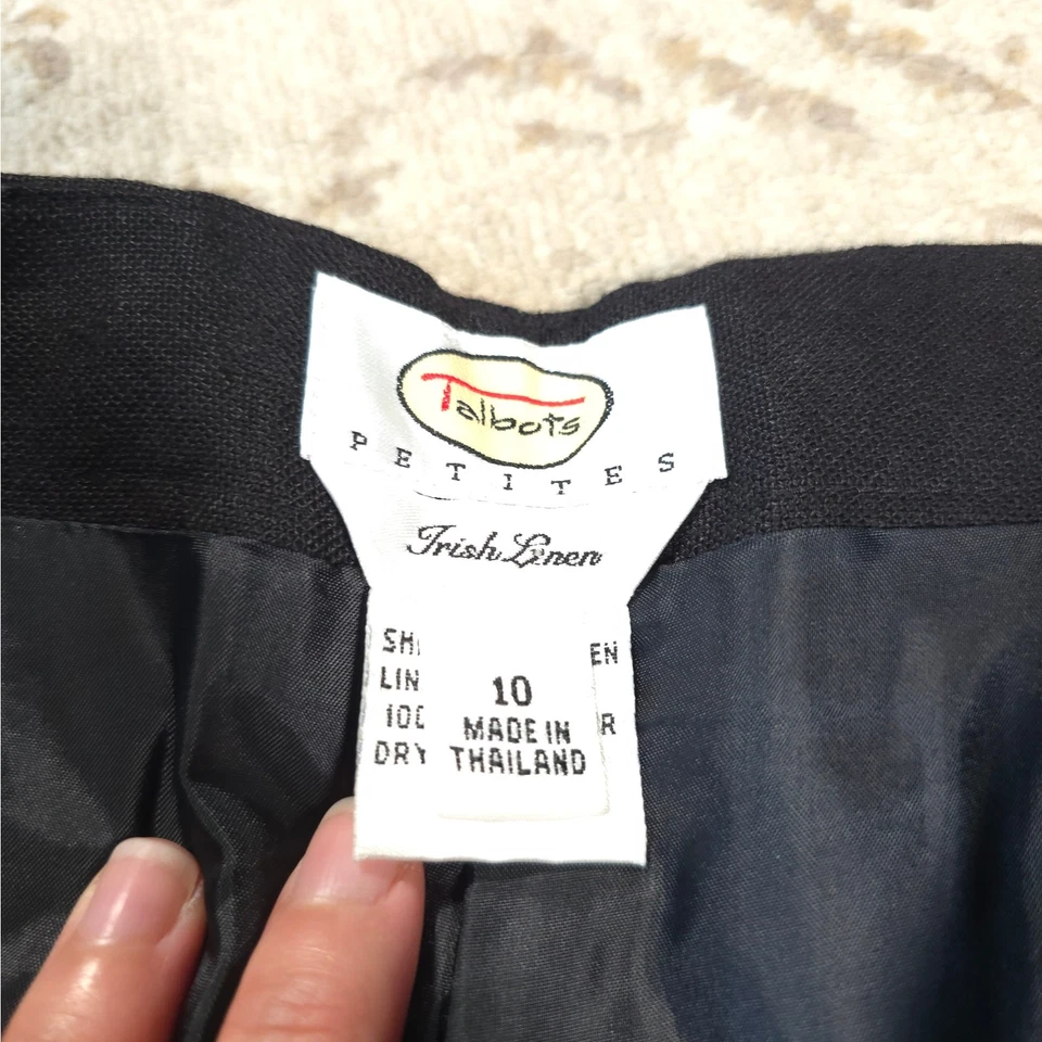 Pantalones clásicos negros vintage Talbots 100 % lino irlandés para mujer talla 10 carrera Foto 3 de 4