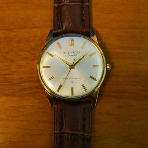 Authentic SEIKO CROWN Special Silver Dial Hand-Wound Gold Plated Case Leather Band