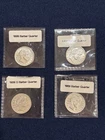 Set of 4 Barber Quarters--AU+ Condition-1899 1902 1906-D 1909--Likely Cleaned