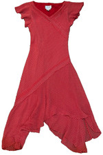 VTG Y2K Adrianna Papell Silk Polka Dot Midi Dress Red 10 Coquette Fairy Chic