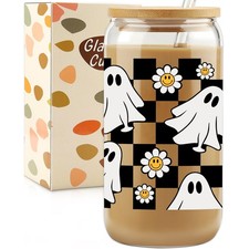 Halloween Ghost Cup, Spooky Mug, 16 oz Tumbler Glass Cups