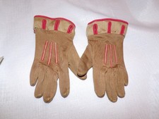 VTG Girls Gloves Brown with Red Stitching