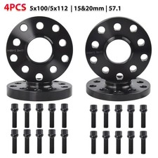 2x15mm & 2x 20mm Black Wheel Spacers, Radius Bolts Audi VW TT 5x100/112 57.1 UK