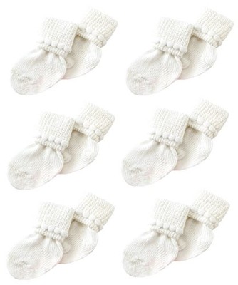  6 Pairs Stay-On Baby Socks, Soft Bubble Cuff Cotton Booties 0-3 Months White