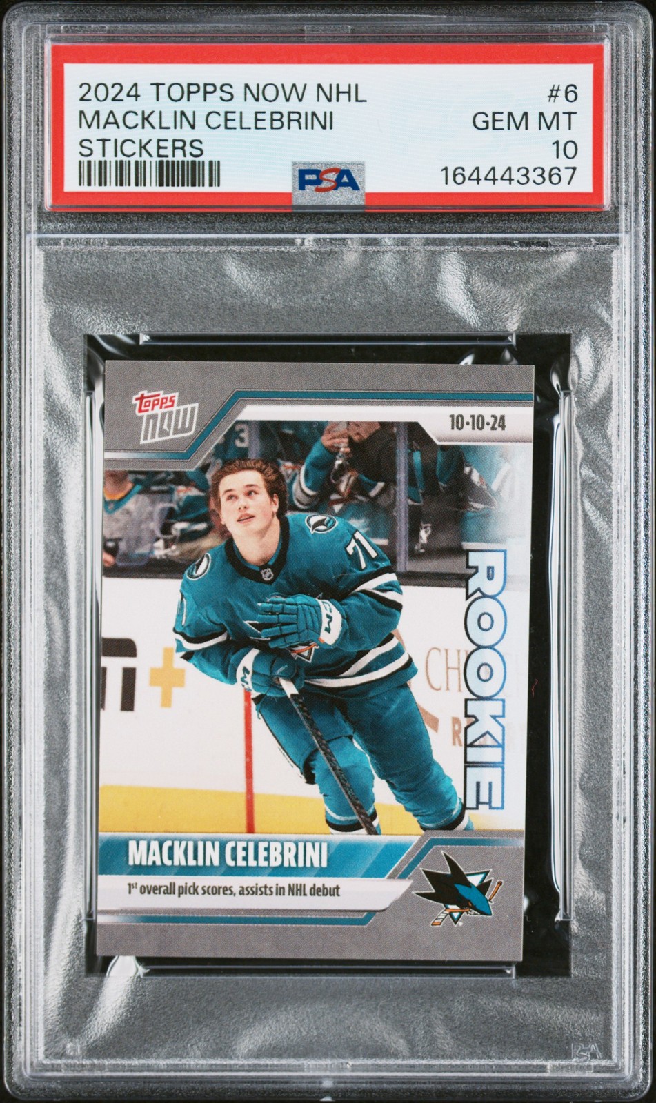 2024 TOPPS NOW NHL STICKERS #6 MACKLIN CELEBRINI PSA 10