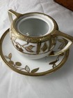 Antique Nippon Hand Painted Jam Jar Mustard Pot W attached Drip Tray Gold — photo 7