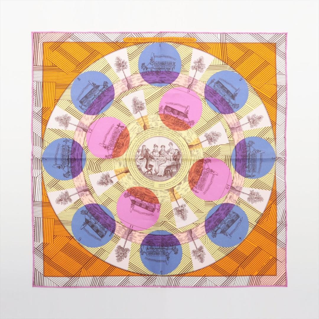 Hermes Carre 45 Silk Scarf White Lady Pink Excellent Used No Box