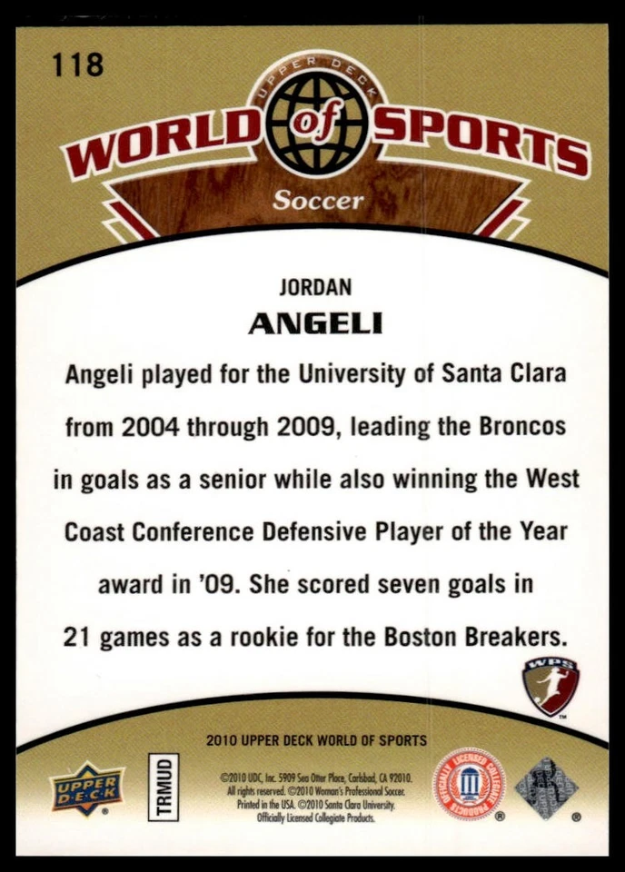 2010 Upper Deck World of Sports #118 Jordan Angeli - Image 2 of 2