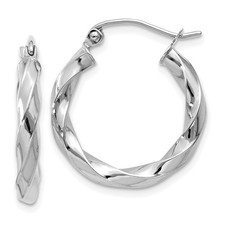 14k White Gold 3mm Twisted Hoop Earrings for Women L-16mm, W-19mm
