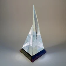 Vintage Modern Sailboat Lucite Sculpture IBM Trophy Award Prism Pyramid