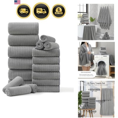 Elegant 18-Piece Family Towel Set - Highly Absorbent Microfiber in Stylish Grey