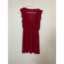 Express Women's XS Red Flutter Sleeve V Neck Faux Wrap Elastic Waist Dress