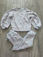 Janie And Jack Gray Pink Flower Cute Sweatsuit 5T