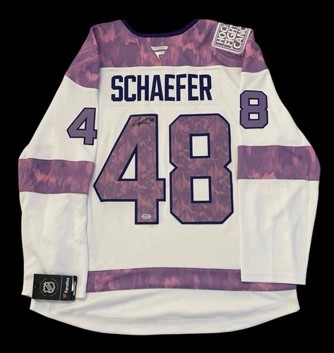 Matthew Schaefer Signed Authentic Islanders Hockey Fights Cancer Jersey PSA COA