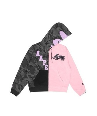 Pre owned AAPE by A Bathing Ape Split Color Full Zip Hoodie Pink/black