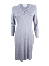 Calvin Klein Women's Petite Metallic Sweater Dress (PM, Tin Heather)