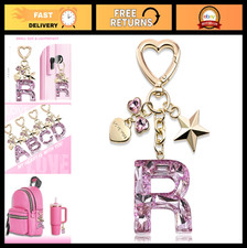 Bling Keychain Initial Letter Butterfly Star Pink Purple Gift for Women Girls