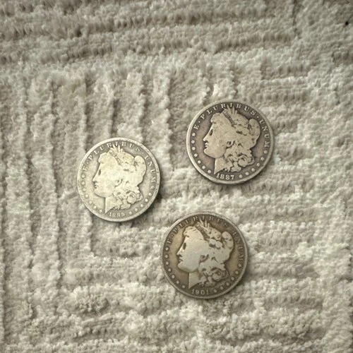 Morgan Silver Dollars Lot 1887 1889 1901 $1 Circulated 0.9 Fineness