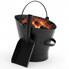BLACK STEEL BUCKET SHOVEL WATERLOO COAL ASH FIRE LOG SCUTTLE HOD FIREPLACE