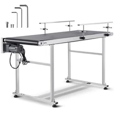 Belt Conveyor PVC Stainless Steel Belt Conveyor 59"x23.6" Double Guardrail