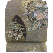 Japanese Kimono Fukuro obi excellent item flowers lacquered duck gold thread foi