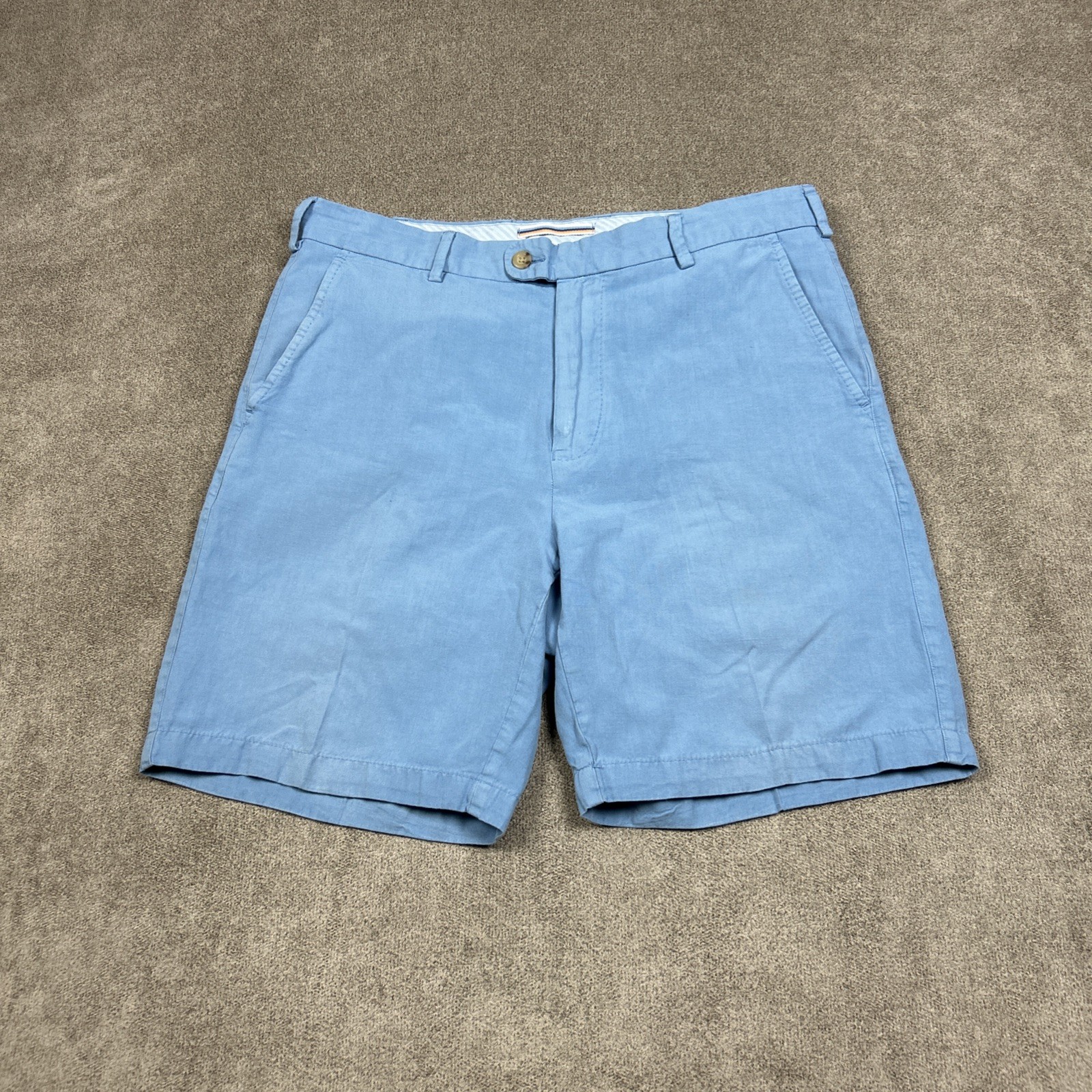 Peter Millar Shorts Mens 33 x 7 Blue Seaside Silk Linen Blend Summer Beach Chino