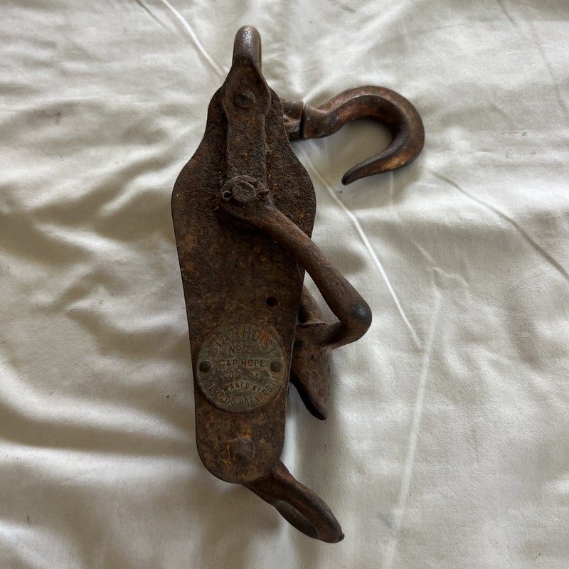 Antique 3 Wheel Star Hoist Nautical, Barn Pulley.