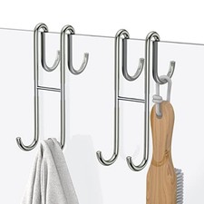 Over Shower Glass Door Hook - 2 Pack 304 Stainless Steel - Silver - 2PC Silver