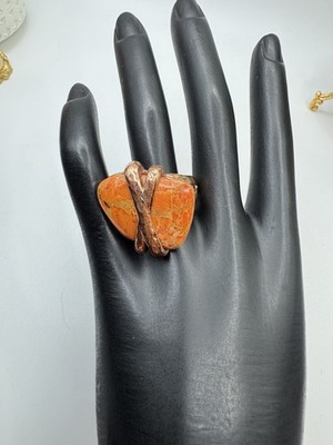 Barse Thailand kräftiger orangefarbener Jaspis Ring Größe 11 kupferfarben handwerklich Statement