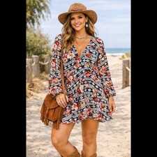 Show Me Your MUMU Tribal Floral Boho Mini Dress Oversized