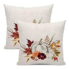 Fall Pillow Covers 18 X 18 Inch Set of 2, Fall Decor Pumpkins Maple Leaves Th...
