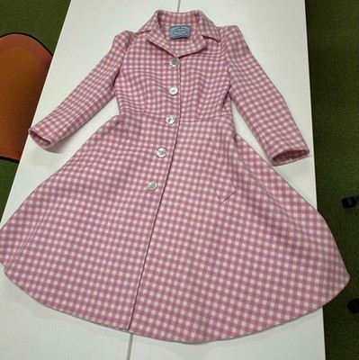 USED PRADA PINK AND WHITE GINGHAM CHECK LONG COAT, WOOL GOOD | eBay