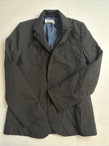 H & M Boy's Dress Jacket Size 8-9 Years Old Black Robot Lining Button Up