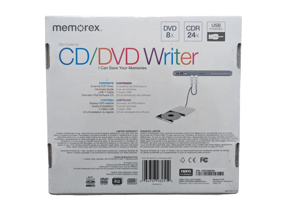 NEW Memorex Slim External CD/DVD Writer, DVD 8X, CDR 24X USB Powered Mac Windows - Image 2 of 4