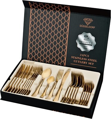 Juego de Cubiertos, 24 Piezas, Acero Inoxidable, Estuche