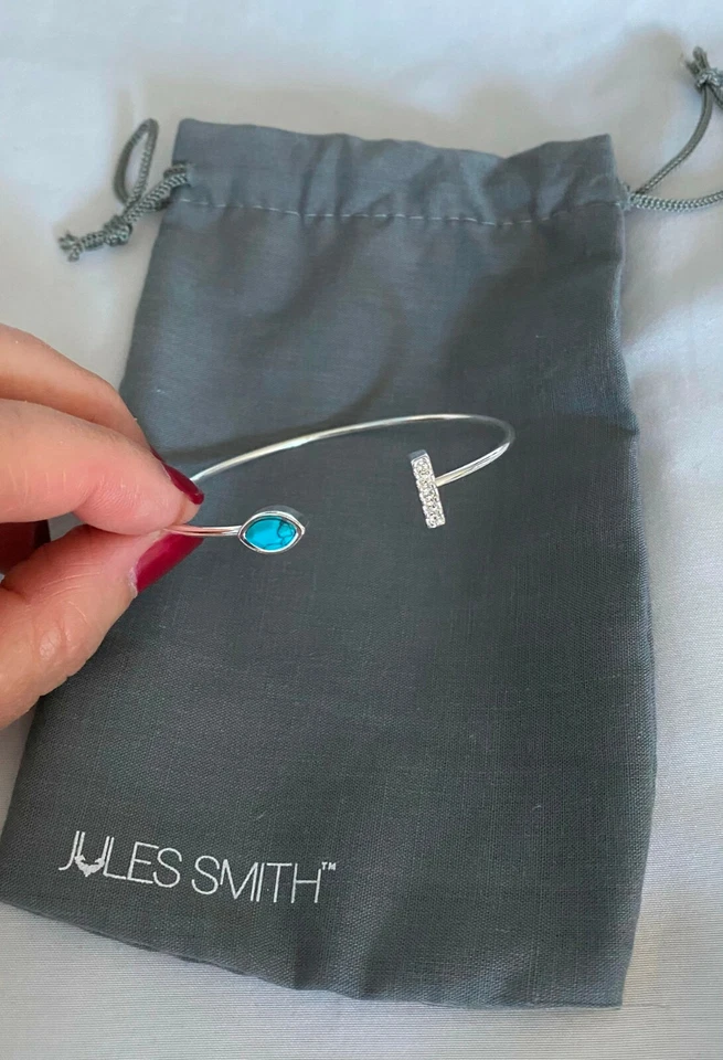 Brazalete JULES SMITH Plata Pavé Cristal Barra y Piedra Turquesa ¡NUEVO! Foto 2 de 4