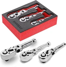 1/2 3/8 1/4 Inch Drive Stubby Ratchet Flex Head Ratchet Set Mini Stubby Ratchet