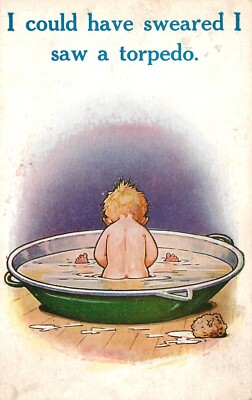 HÄTTE SCHWÖREN KÖNNEN, ICH SAH EINEN TORPEDO - JUNGE IN BAD COMIC HUMOR BAMFORTH POSTKARTE