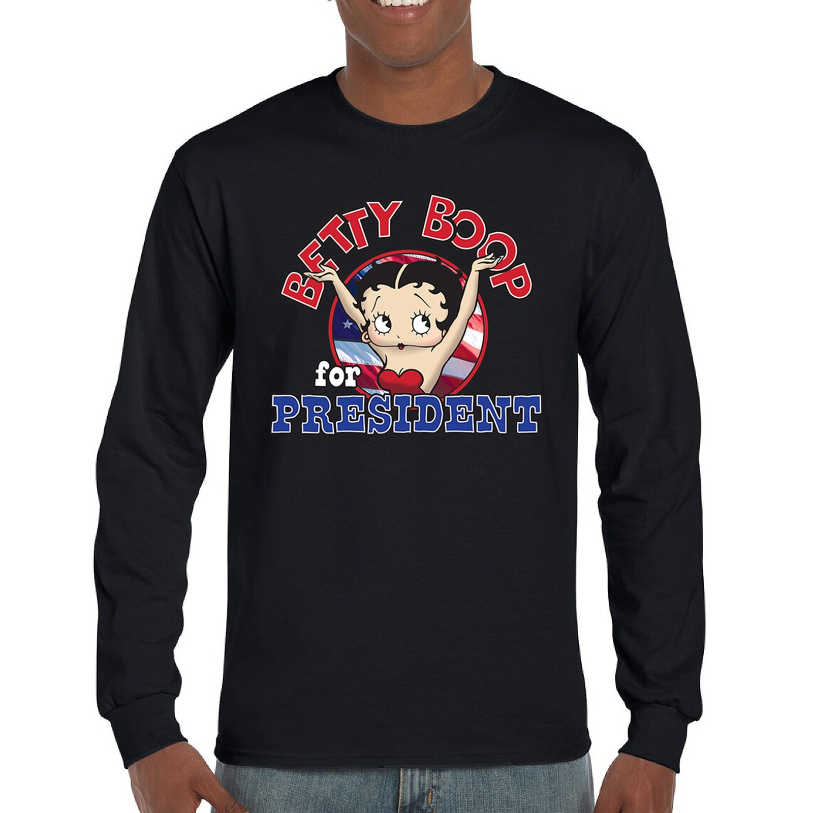 ALTRA T shirt a maniche lunghe Betty Boop For President 2024 divertente umorismo iconica cultura pop